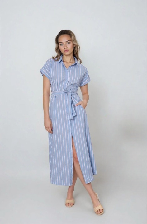 Robe chemise midi rayée, esprit couture