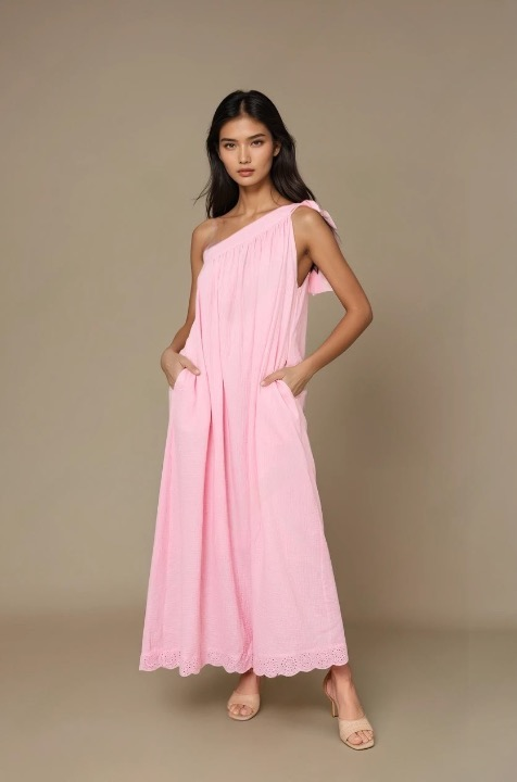Robe longue asymétrique en coton, esprit couture